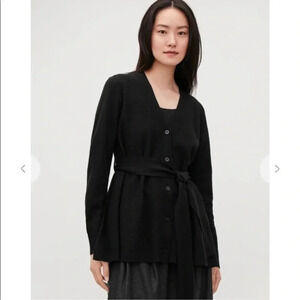 COS Boiled 100% Wool Color Block V Neck Button Front Cardigan Sweater Size XS